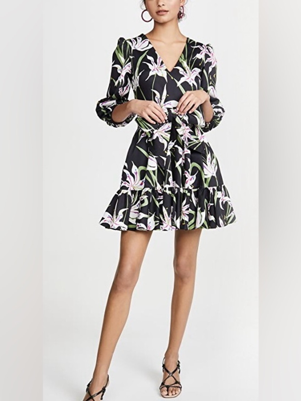 Borgo De Nor Anita Black Mini Dress with White & Pink Floral 2